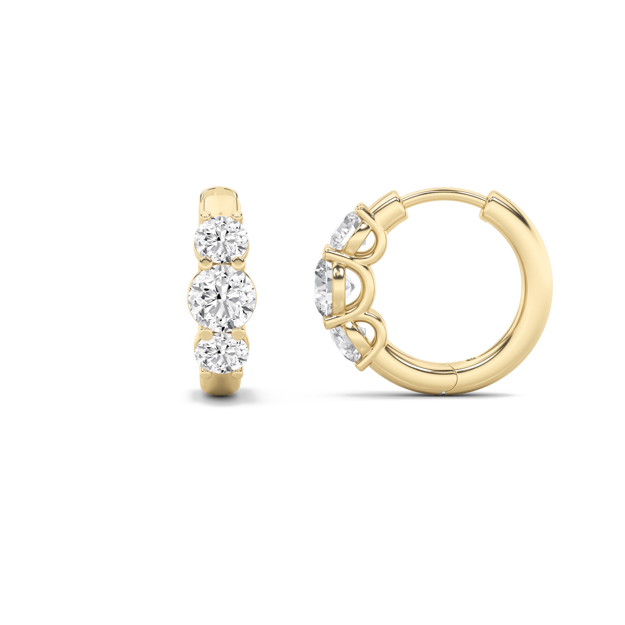 three stone round hoops YG