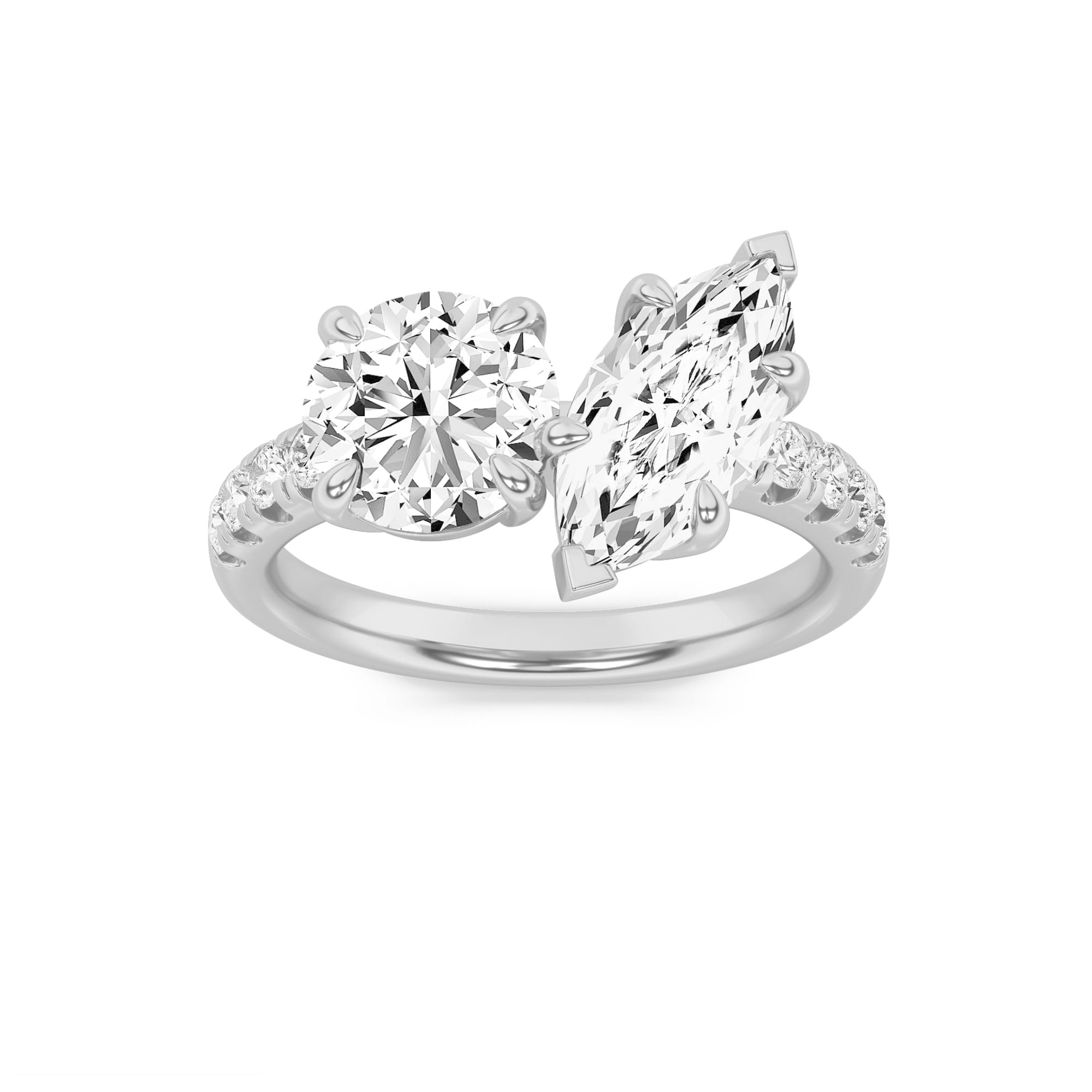 round marquise three stone ring WG