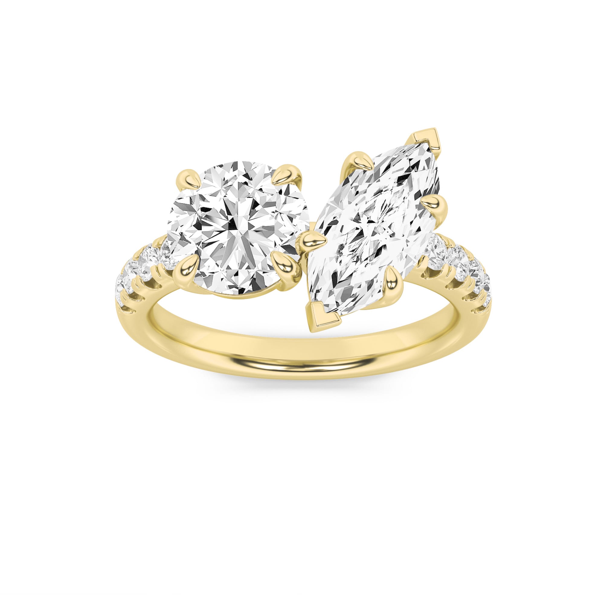 round marquise three stone ring YG